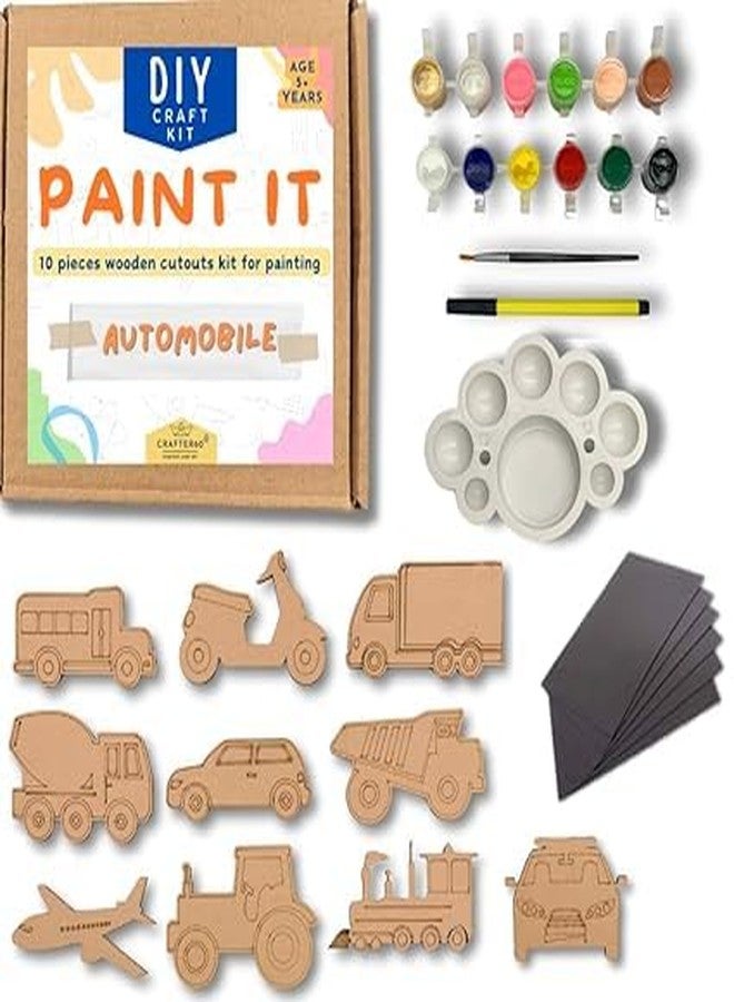 CRAFTER60 DIY Wooden Painting Kit for Kids 5+ - DIY Art & Craft Set with Paints, Brushes & Cutouts - Educational Creative Toy (Automobiles) - Image 1